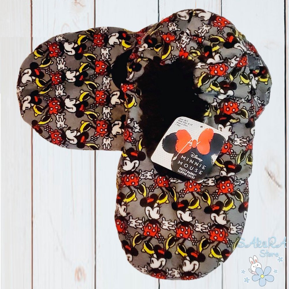 NWT MINNIE MOUSE FUZZY BABBA WOMEN'S SLIPPERS SOCKS WITH GRIPPERS SIZE S/M